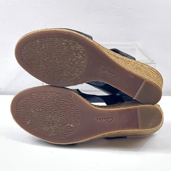 Clarks Lafley Rosen Sandals Womens 8.5 Navy Wedge Slingback Espadrille Cushion - Picture 5 of 11